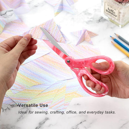 All Purpose Scissors - 8” Sharp Heavy Duty Fabric and Paper Shears with Gradient Pink Color Coating Stainless Steel Blade and Comfort Smooth Grip for Office Home Arts, Crafts