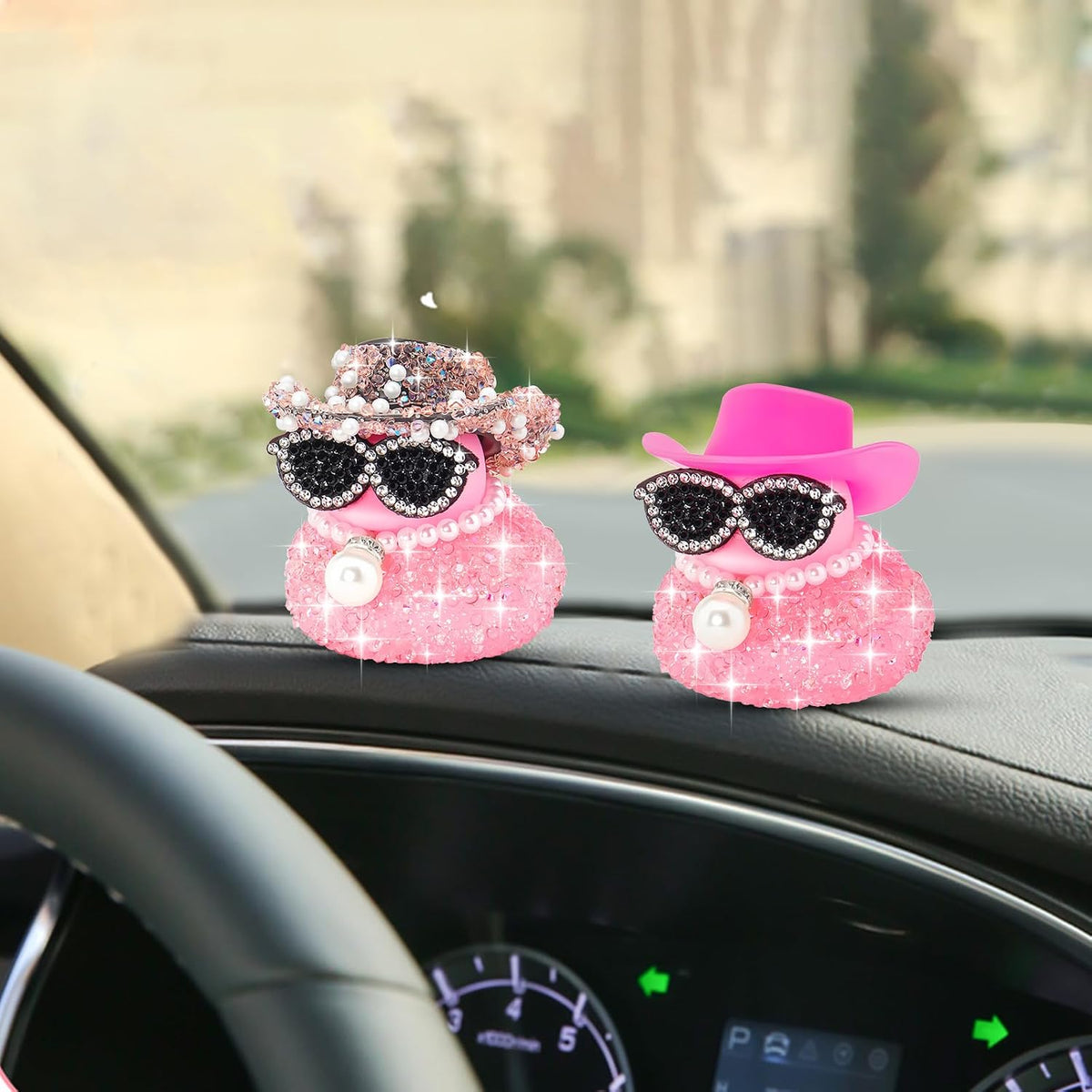 Pink Diamond Rubber Duck Car Ornaments Dashboard Decorations for Cool car Accessories with Diamond