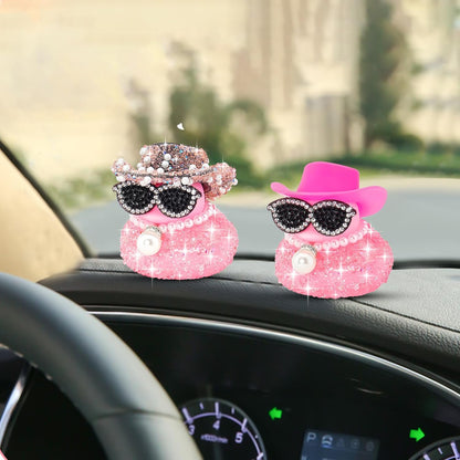 Pink Diamond Rubber Duck Car Ornaments Dashboard Decorations for Cool car Accessories with Diamond
