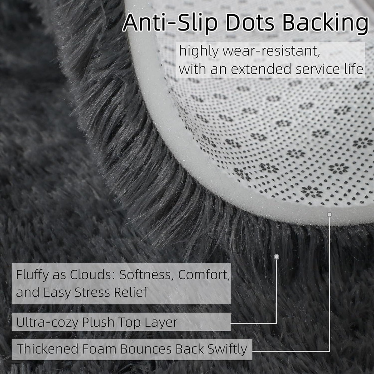 Shag Grey Small Rug 2x3 Area Rugs for Bedroom Dorm Bedside Living Room, Non-Slip Ultra Fluffy Soft Area Rugs for Entry, Kids Room, Study, Office, Playroom, Modern Small Carpet Décor