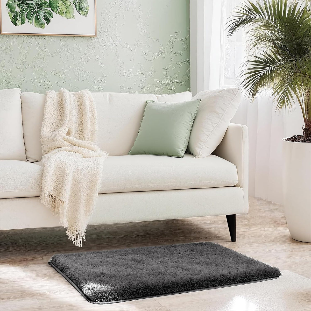 Shag Grey Small Rug 2x3 Area Rugs for Bedroom Dorm Bedside Living Room, Non-Slip Ultra Fluffy Soft Area Rugs for Entry, Kids Room, Study, Office, Playroom, Modern Small Carpet Décor