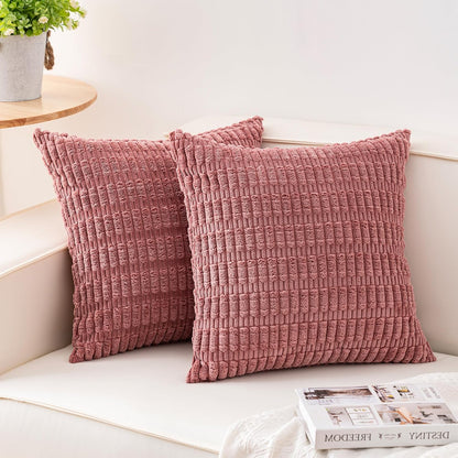 Pack of 2 Corduroy Decorative Throw Pillow Covers 18x18 Inch, Peach Pink