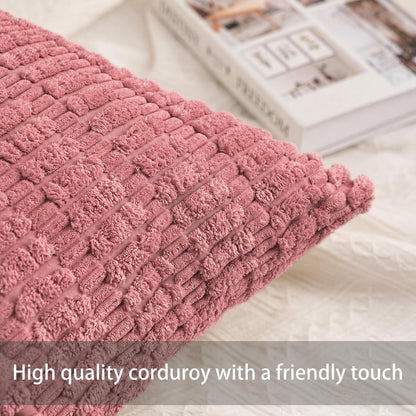 Pack of 2 Corduroy Decorative Throw Pillow Covers 18x18 Inch, Peach Pink
