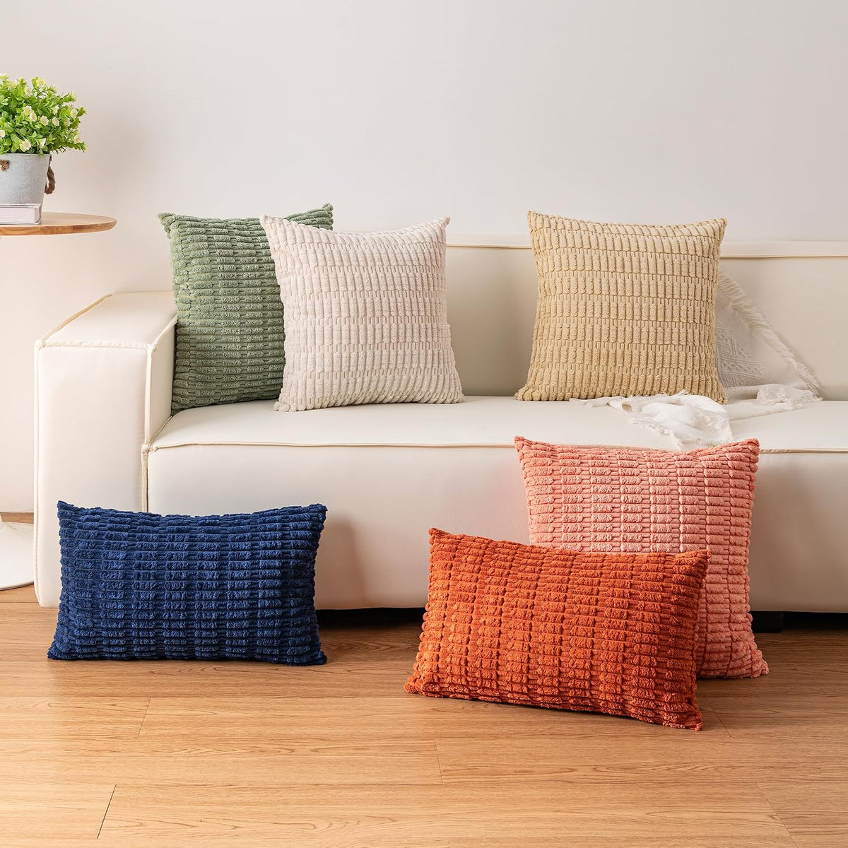 Pack of 2 Corduroy Decorative Throw Pillow Covers 18x18 Inch, Peach Pink