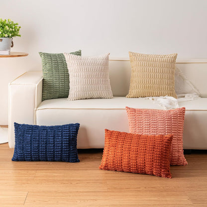 Pack of 2 Corduroy Decorative Throw Pillow Covers 18x18 Inch, Peach Pink