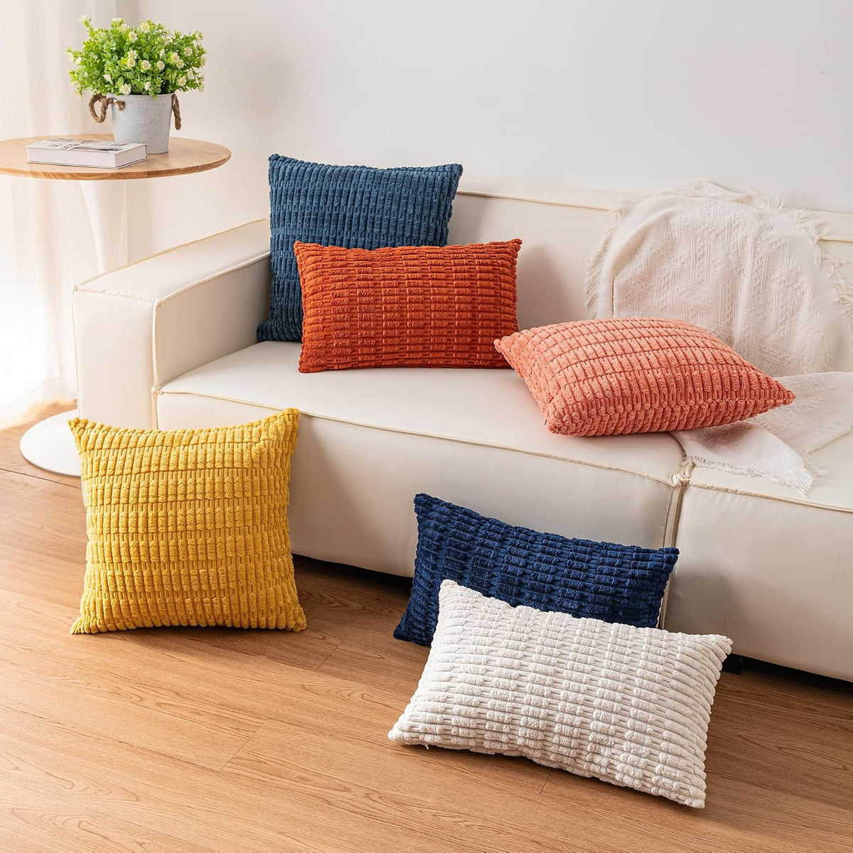 Pack of 2 Corduroy Decorative Throw Pillow Covers 18x18 Inch, Peach Pink
