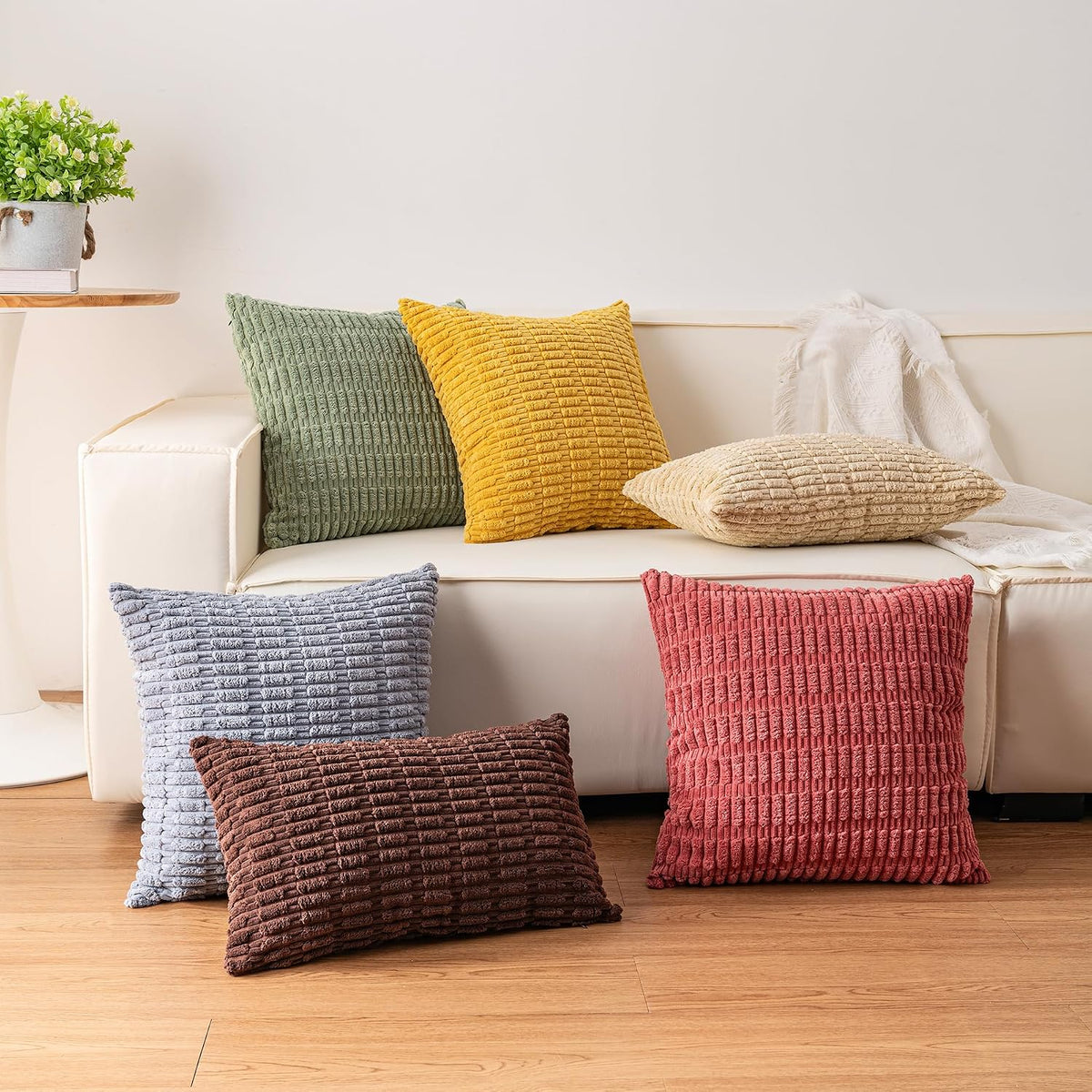 Pack of 2 Corduroy Decorative Throw Pillow Covers 18x18 Inch, Peach Pink