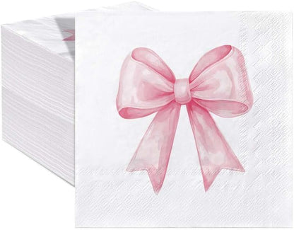 100Pcs Pink Bow Napkins Decorative Bow Coquette Napkins for Bachelorette Bridal Wedding Baby Shower Tea Party Decoration Supplies