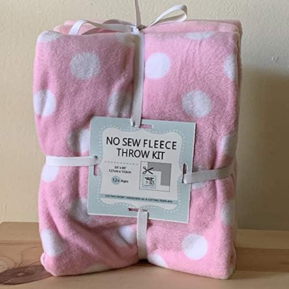 No-Sew Fleece Throw Blanket Kit, Dots on Pink 50x60 inches