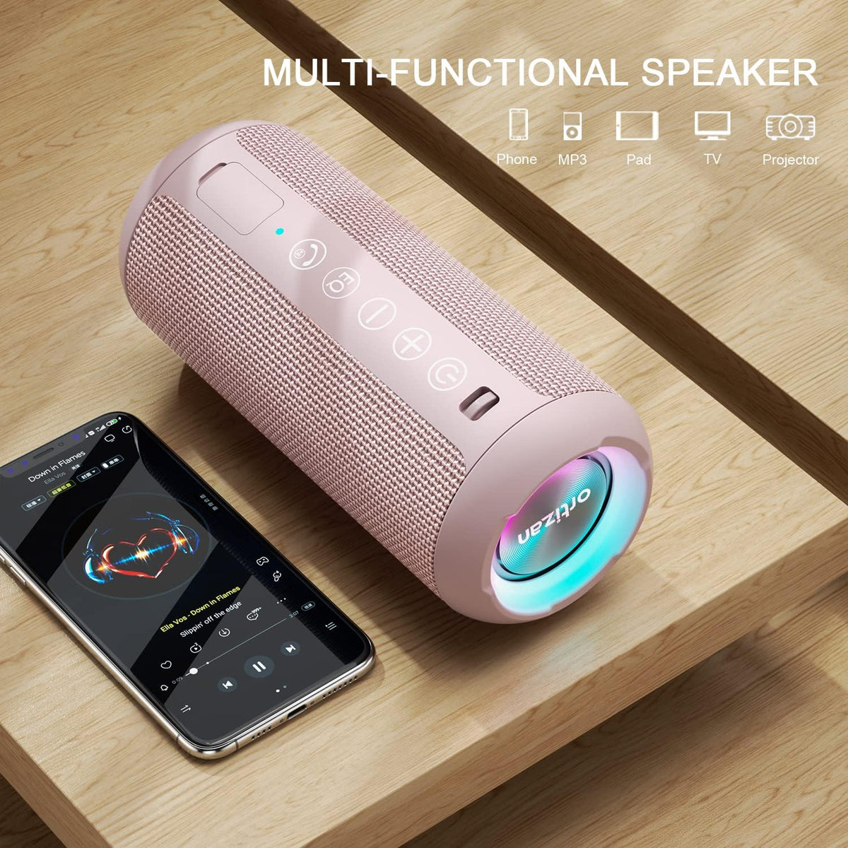 X10 Portable Bluetooth Speaker, IPX7 Waterproof, Wireless, Pink