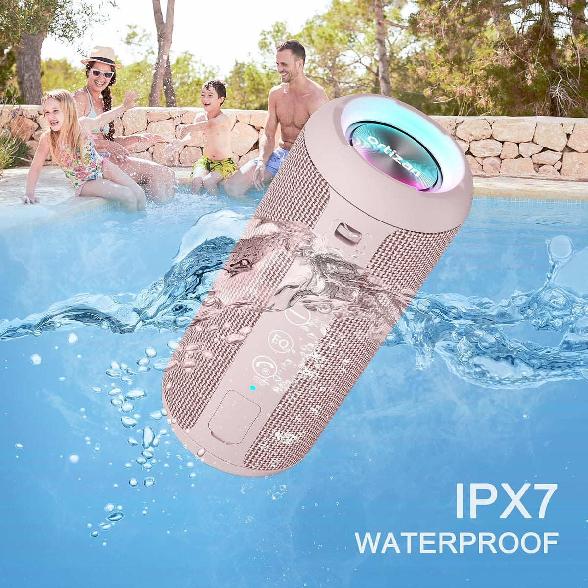 X10 Portable Bluetooth Speaker, IPX7 Waterproof, Wireless, Pink
