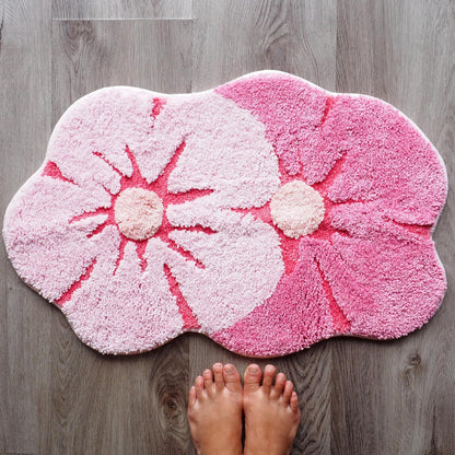 Pink Flower Bath Mat Daisy Floral Light Pink Blush Peach Coral Cute Bathroom Rugs for Girls Funny Shower Fun Bathroom Decor Non-Slip Washable Kids Women Novelty Plant