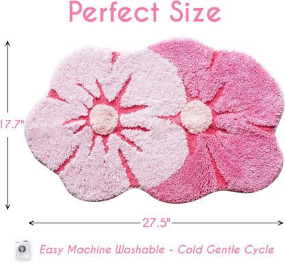Pink Flower Bath Mat Daisy Floral Light Pink Blush Peach Coral Cute Bathroom Rugs for Girls Funny Shower Fun Bathroom Decor Non-Slip Washable Kids Women Novelty Plant