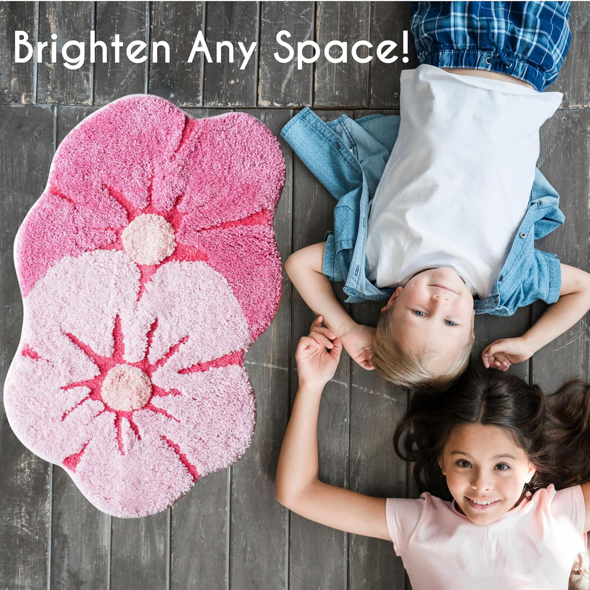 Pink Flower Bath Mat Daisy Floral Light Pink Blush Peach Coral Cute Bathroom Rugs for Girls Funny Shower Fun Bathroom Decor Non-Slip Washable Kids Women Novelty Plant