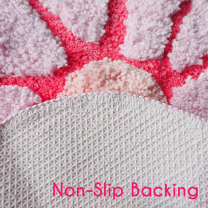 Pink Flower Bath Mat Daisy Floral Light Pink Blush Peach Coral Cute Bathroom Rugs for Girls Funny Shower Fun Bathroom Decor Non-Slip Washable Kids Women Novelty Plant