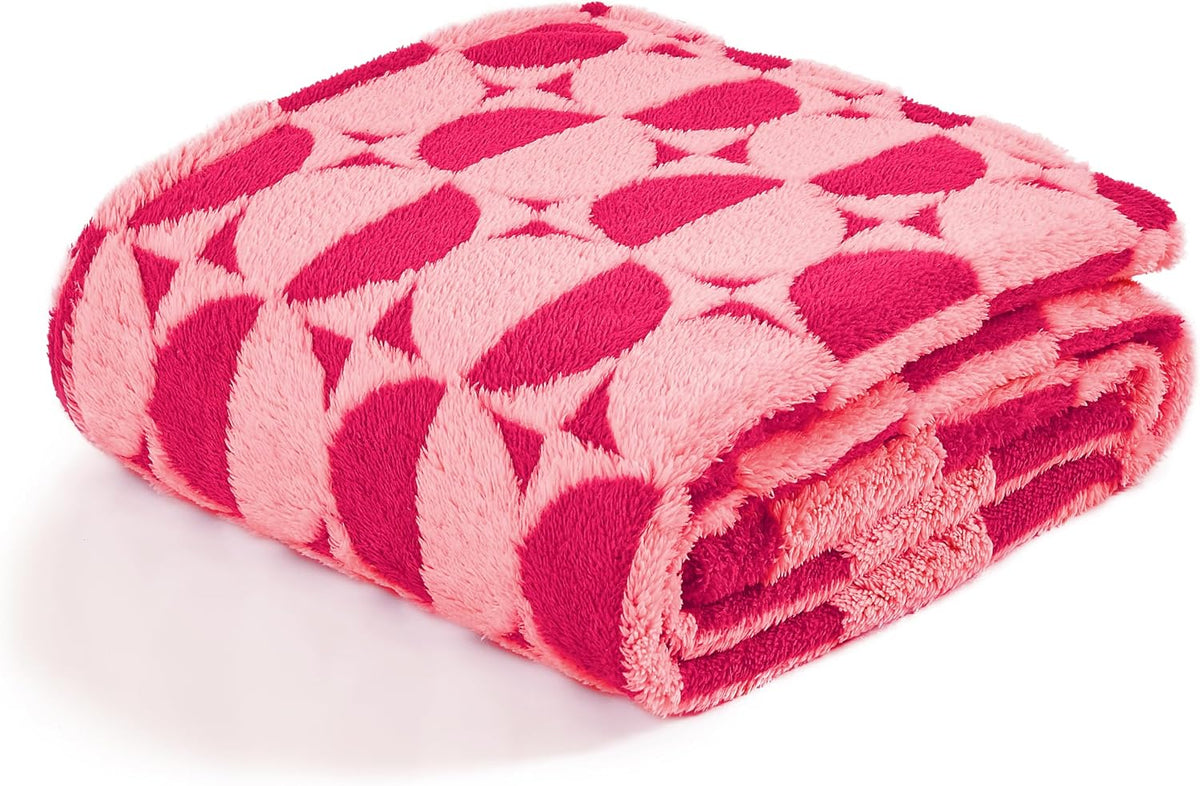 3D Circle Pattern 300 GSM Soft Throw Blankets for Bed - Hot Pink Throw Blankets for Women,Warm Small Throw Blanket, 60x80 Inches