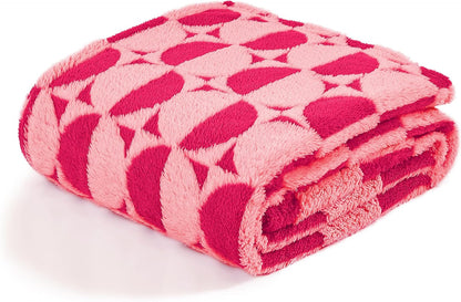 3D Circle Pattern 300 GSM Soft Throw Blankets for Bed - Hot Pink Throw Blankets for Women,Warm Small Throw Blanket, 60x80 Inches