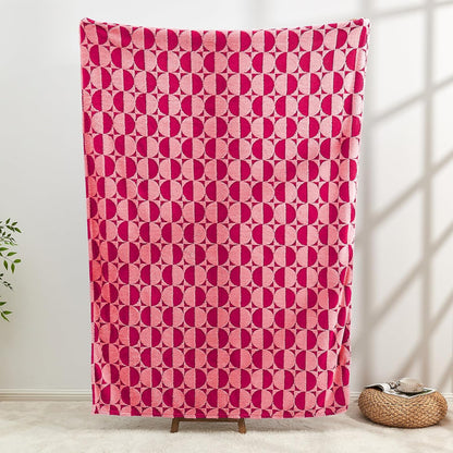 3D Circle Pattern 300 GSM Soft Throw Blankets for Bed - Hot Pink Throw Blankets for Women,Warm Small Throw Blanket, 60x80 Inches