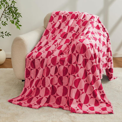 3D Circle Pattern 300 GSM Soft Throw Blankets for Bed - Hot Pink Throw Blankets for Women,Warm Small Throw Blanket, 60x80 Inches