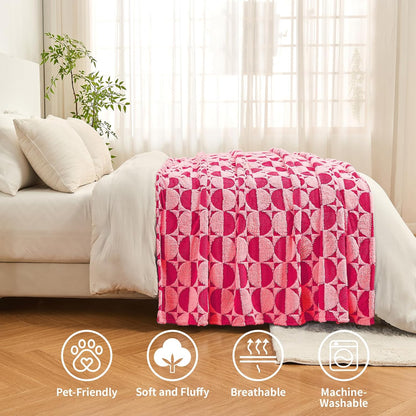 3D Circle Pattern 300 GSM Soft Throw Blankets for Bed - Hot Pink Throw Blankets for Women,Warm Small Throw Blanket, 60x80 Inches