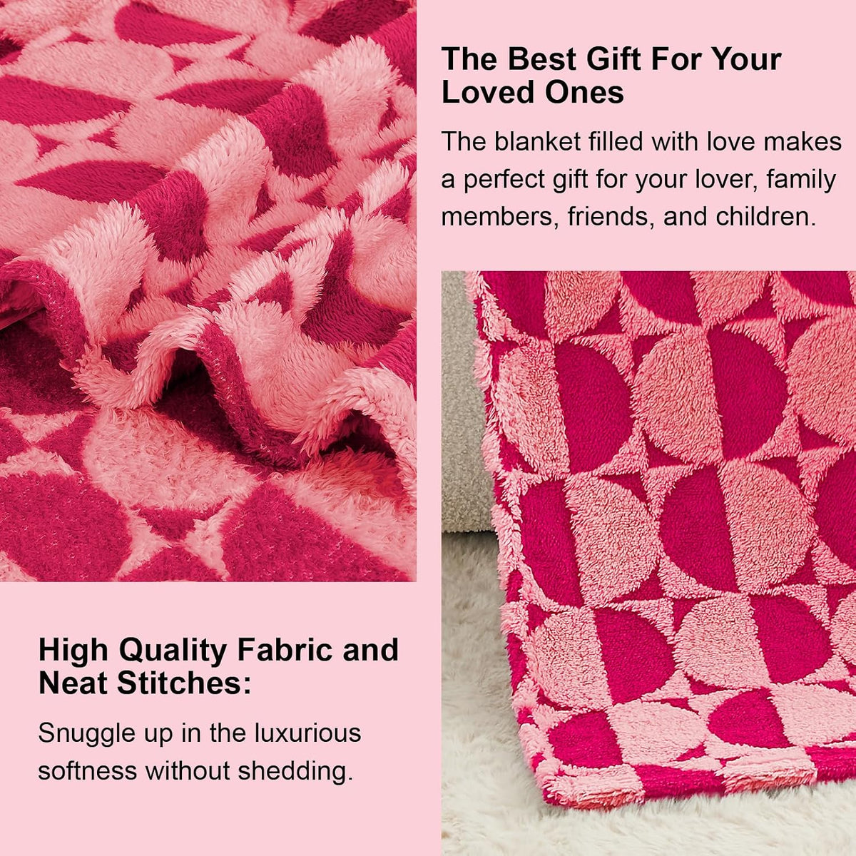 3D Circle Pattern 300 GSM Soft Throw Blankets for Bed - Hot Pink Throw Blankets for Women,Warm Small Throw Blanket, 60x80 Inches