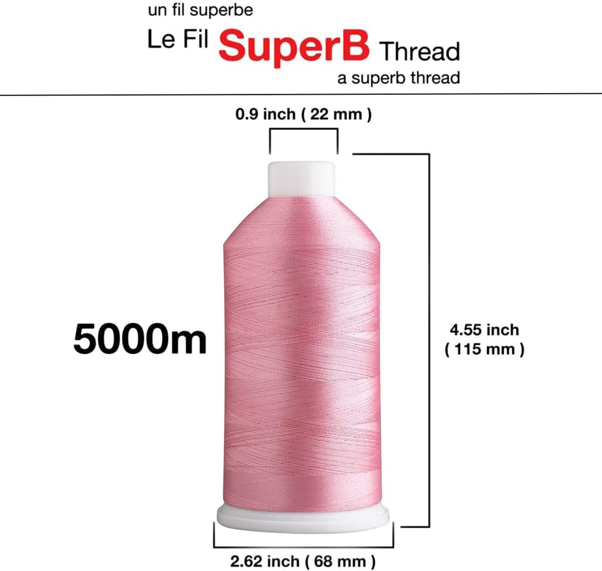 SuperB Embroidery Thread 40wt, 5000 m Cone, Baby Pink 306