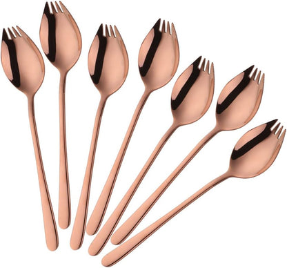 Sporks 6-pack 18/8 Stainless Steel Sporks for Everyday Household Use, 7.6-Inch / 1.6-Ounce/Ice Cream Spoon & Salad Forks, Fruit Appetizer Dessert (Rose Gold)