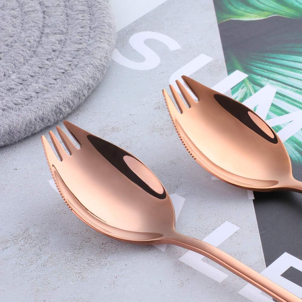 Sporks 6-pack 18/8 Stainless Steel Sporks for Everyday Household Use, 7.6-Inch / 1.6-Ounce/Ice Cream Spoon & Salad Forks, Fruit Appetizer Dessert (Rose Gold)