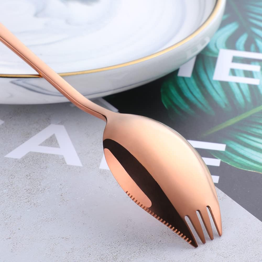 Sporks 6-pack 18/8 Stainless Steel Sporks for Everyday Household Use, 7.6-Inch / 1.6-Ounce/Ice Cream Spoon & Salad Forks, Fruit Appetizer Dessert (Rose Gold)