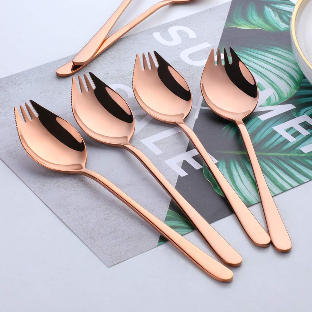 Sporks 6-pack 18/8 Stainless Steel Sporks for Everyday Household Use, 7.6-Inch / 1.6-Ounce/Ice Cream Spoon & Salad Forks, Fruit Appetizer Dessert (Rose Gold)