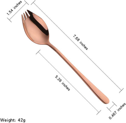 Sporks 6-pack 18/8 Stainless Steel Sporks for Everyday Household Use, 7.6-Inch / 1.6-Ounce/Ice Cream Spoon & Salad Forks, Fruit Appetizer Dessert (Rose Gold)