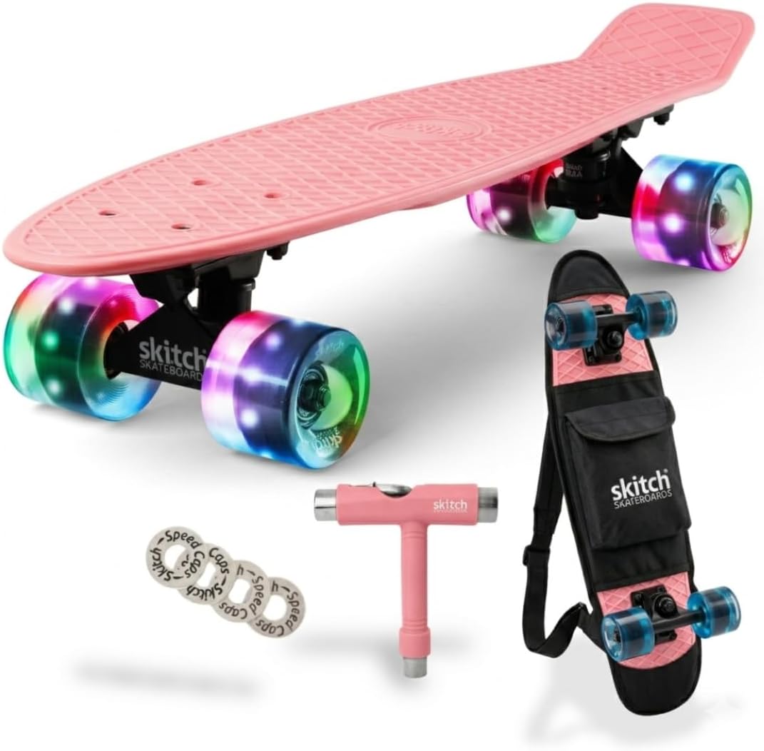 SKITCH Skateboards for Kids, Teens and Adults | Premium Skateboard Gift Set for Beginners and Pros Complete with Mini Cruiser Board + Skateboard Backpack + Video Course + Speed Control + Skate Tool