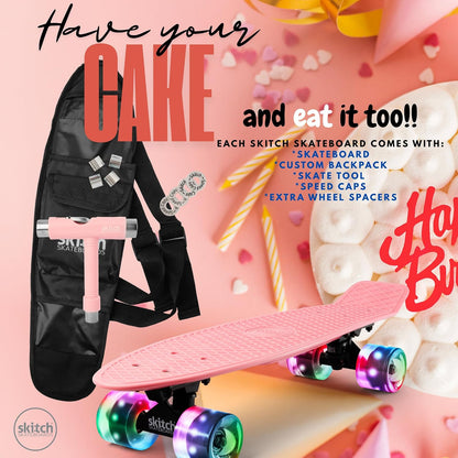 SKITCH Skateboards for Kids, Teens and Adults | Premium Skateboard Gift Set for Beginners and Pros Complete with Mini Cruiser Board + Skateboard Backpack + Video Course + Speed Control + Skate Tool