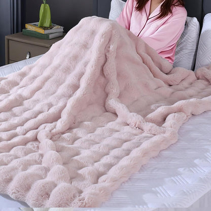 Pink Fluffy Faux Fur Throw Blanket for Bed Couch Living Room Fuzzy Bubble Cozy 50x60 Decorative Throw Blanket Rabbit Fur Bunny Blanket Home Decor 860 GSM
