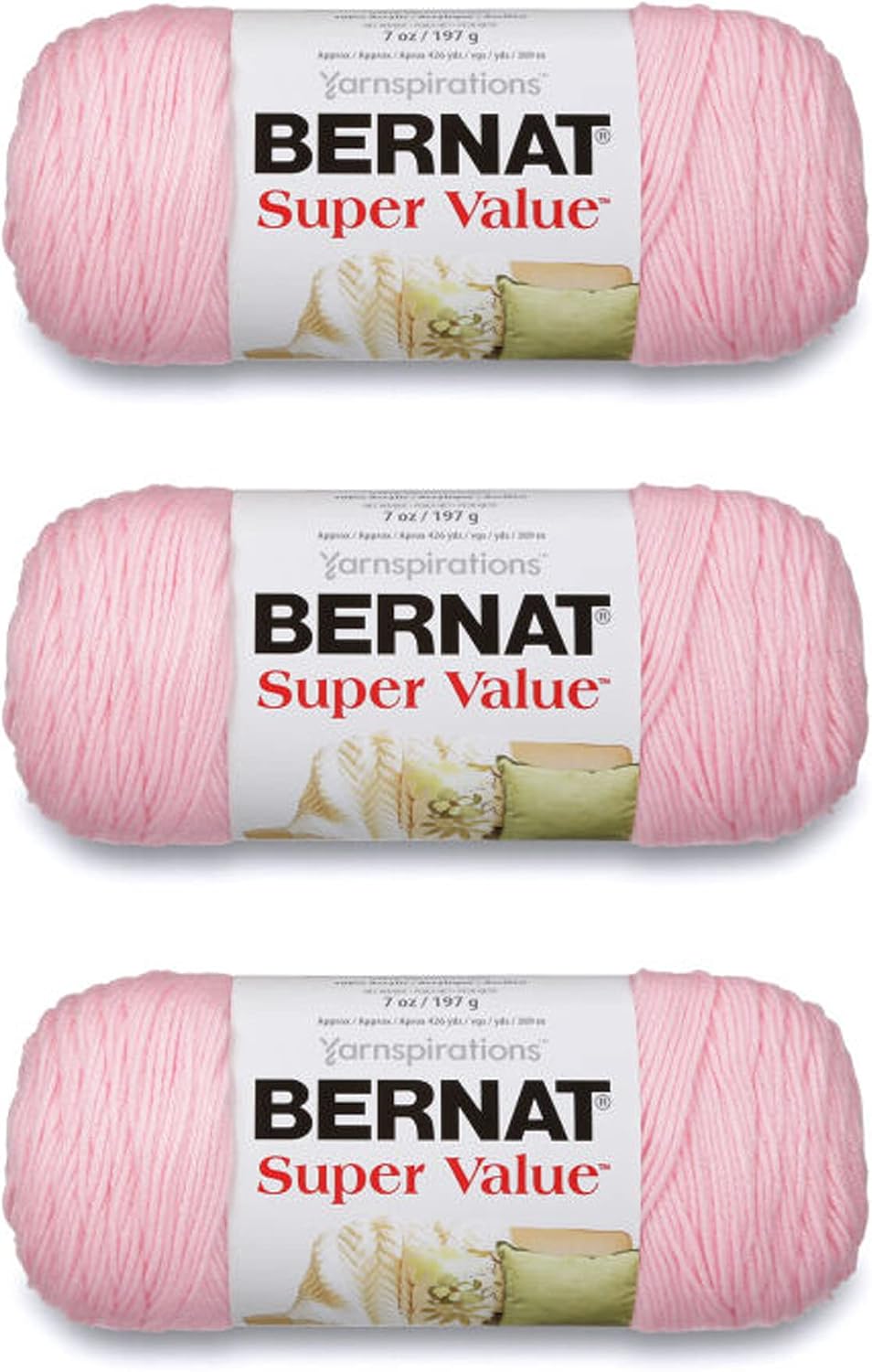 Super Value Yarn for Crocheting Soft, Baby Pink, 3-Pack