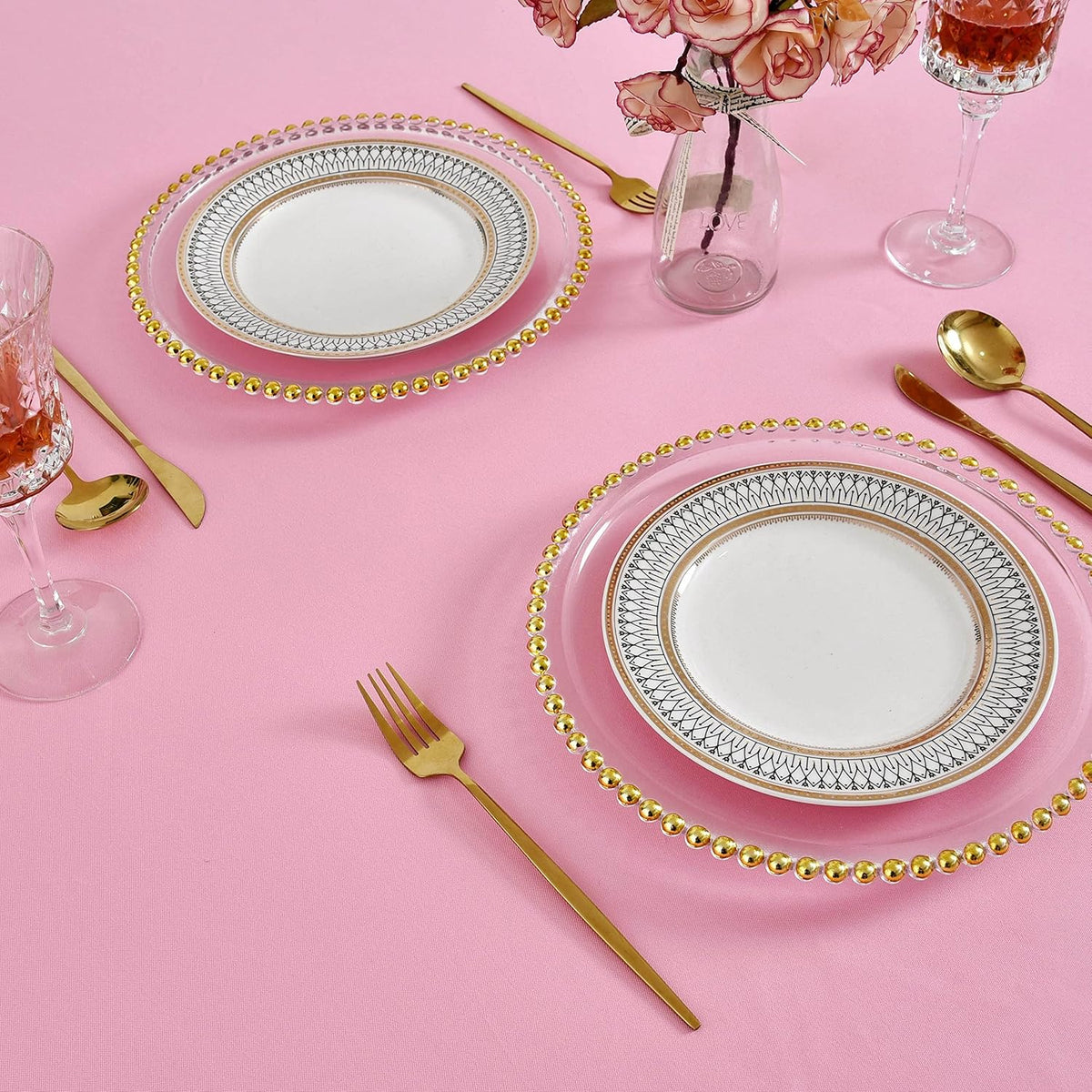 Pink Round Tablecloth Waterproof Wrinkle Free Table Cloth, 48 inch