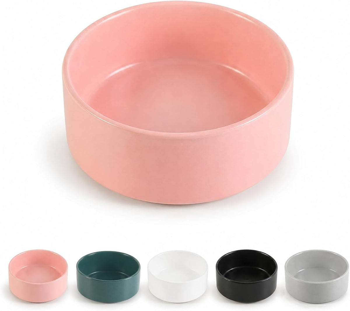 Ceramic Dog Bowl for Food and Water - Pet Feeder Bowl for Small Dogs and Cats - Heavy Ceramic Feeding Dish with Non Slip Base - Dishwasher & Microwave Safe - 5 Inch - 1.4  Cups - Pink