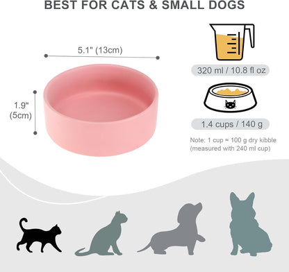 Ceramic Dog Bowl for Food and Water - Pet Feeder Bowl for Small Dogs and Cats - Heavy Ceramic Feeding Dish with Non Slip Base - Dishwasher & Microwave Safe - 5 Inch - 1.4  Cups - Pink