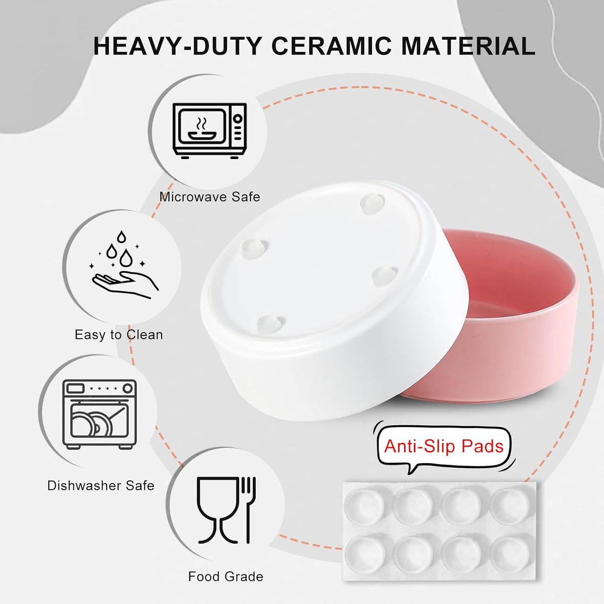 Ceramic Dog Bowl for Food and Water - Pet Feeder Bowl for Small Dogs and Cats - Heavy Ceramic Feeding Dish with Non Slip Base - Dishwasher & Microwave Safe - 5 Inch - 1.4  Cups - Pink