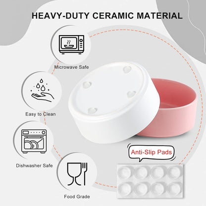 Ceramic Dog Bowl for Food and Water - Pet Feeder Bowl for Small Dogs and Cats - Heavy Ceramic Feeding Dish with Non Slip Base - Dishwasher & Microwave Safe - 5 Inch - 1.4  Cups - Pink