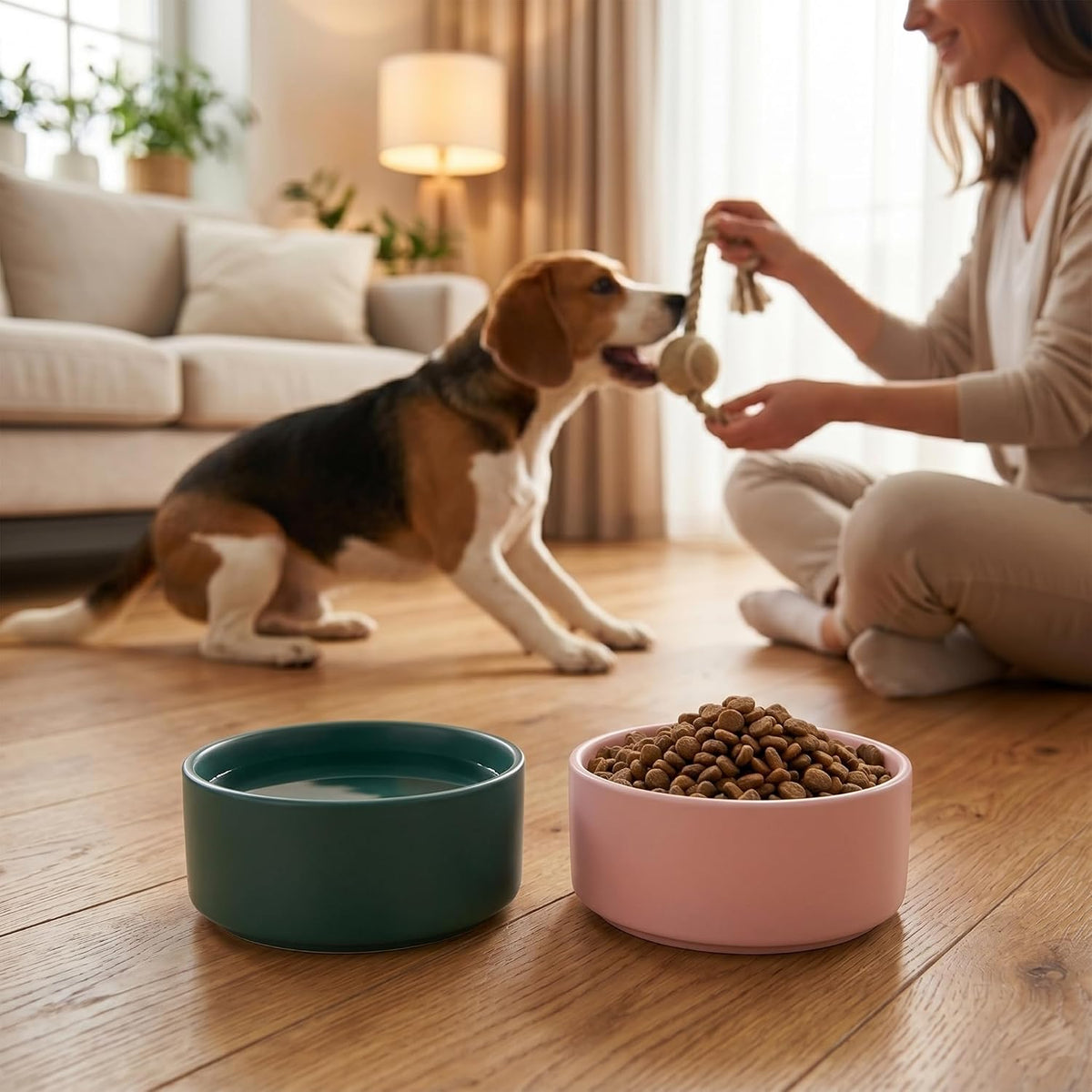 Ceramic Dog Bowl for Food and Water - Pet Feeder Bowl for Small Dogs and Cats - Heavy Ceramic Feeding Dish with Non Slip Base - Dishwasher & Microwave Safe - 5 Inch - 1.4  Cups - Pink