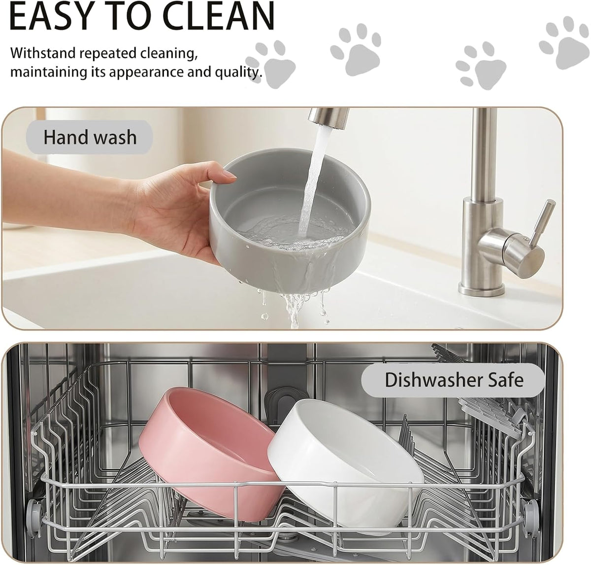 Ceramic Dog Bowl for Food and Water - Pet Feeder Bowl for Small Dogs and Cats - Heavy Ceramic Feeding Dish with Non Slip Base - Dishwasher & Microwave Safe - 5 Inch - 1.4  Cups - Pink