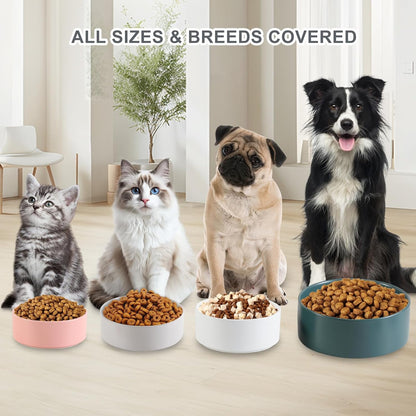 Ceramic Dog Bowl for Food and Water - Pet Feeder Bowl for Small Dogs and Cats - Heavy Ceramic Feeding Dish with Non Slip Base - Dishwasher & Microwave Safe - 5 Inch - 1.4  Cups - Pink