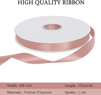 Double Face Peach Pink Satin Ribbon 5/8 inch X 100 Yards Fabric Ribbons for Gift Wrapping Bows Bouquet Sewing Craft Home Decor Hair Floral