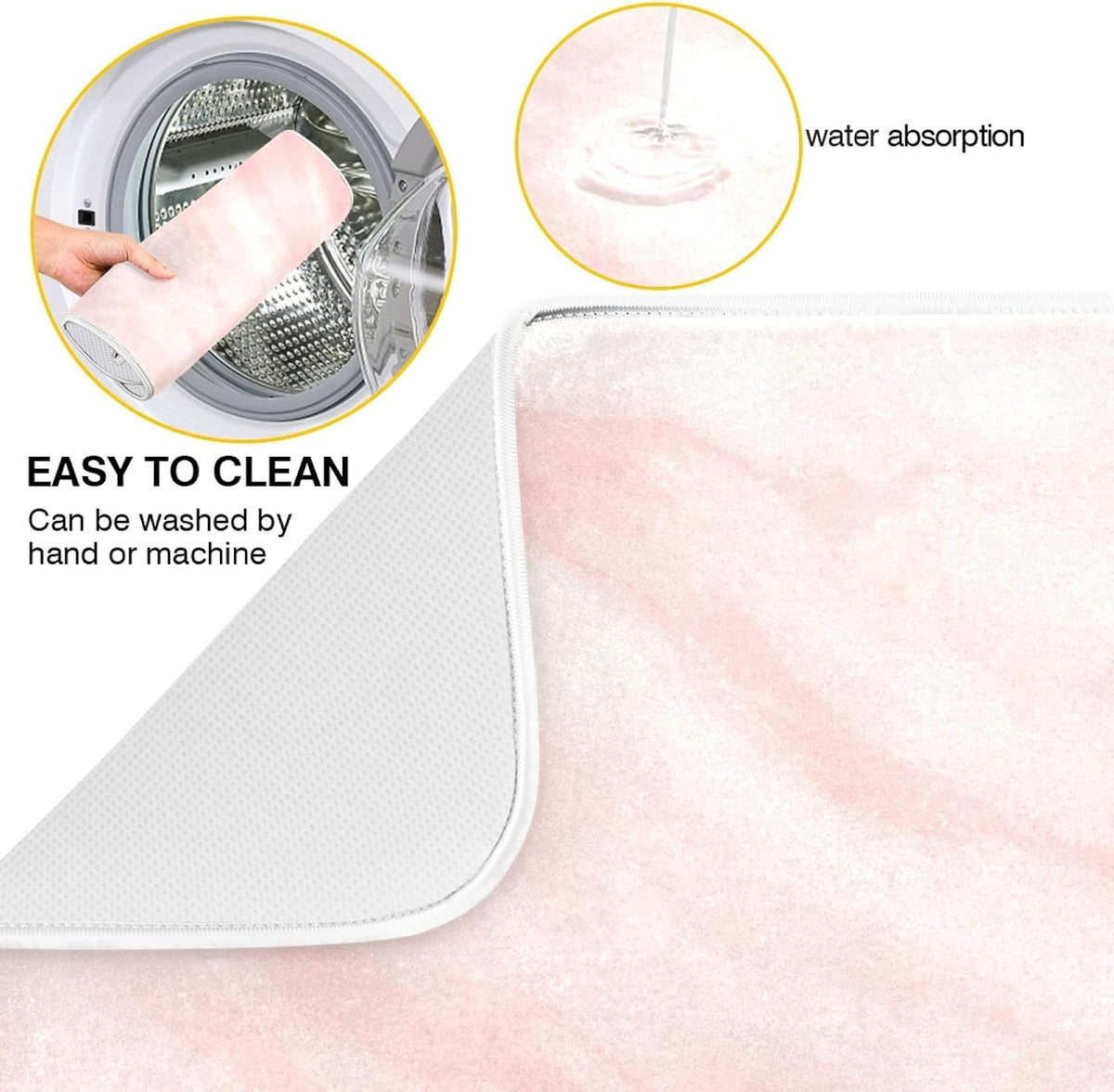 Super Absorbent Dish Drying Mat, Microfiber Fast-Drying Dish Mat, 16" x 18", Kitchen Dish Drying Pad, Pink Coral Marble