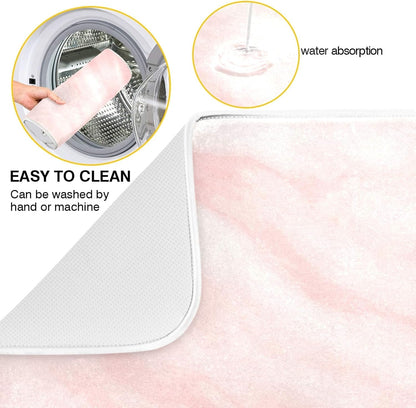 Super Absorbent Dish Drying Mat, Microfiber Fast-Drying Dish Mat, 16" x 18", Kitchen Dish Drying Pad, Pink Coral Marble