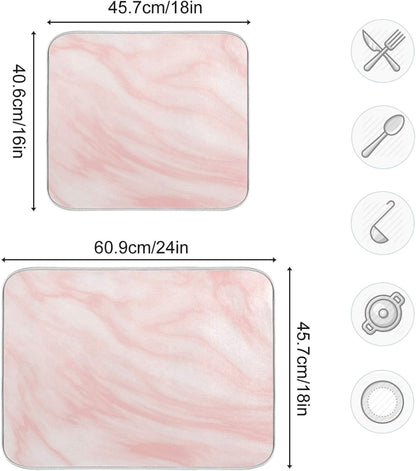 Super Absorbent Dish Drying Mat, Microfiber Fast-Drying Dish Mat, 16" x 18", Kitchen Dish Drying Pad, Pink Coral Marble