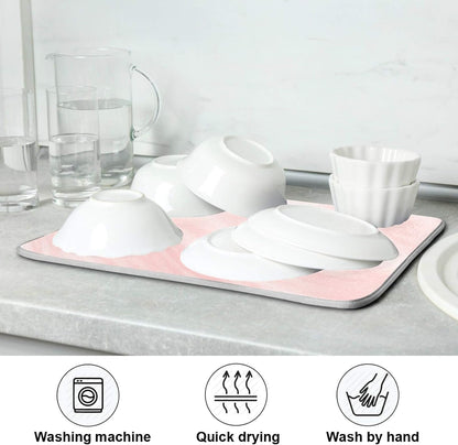 Super Absorbent Dish Drying Mat, Microfiber Fast-Drying Dish Mat, 16" x 18", Kitchen Dish Drying Pad, Pink Coral Marble