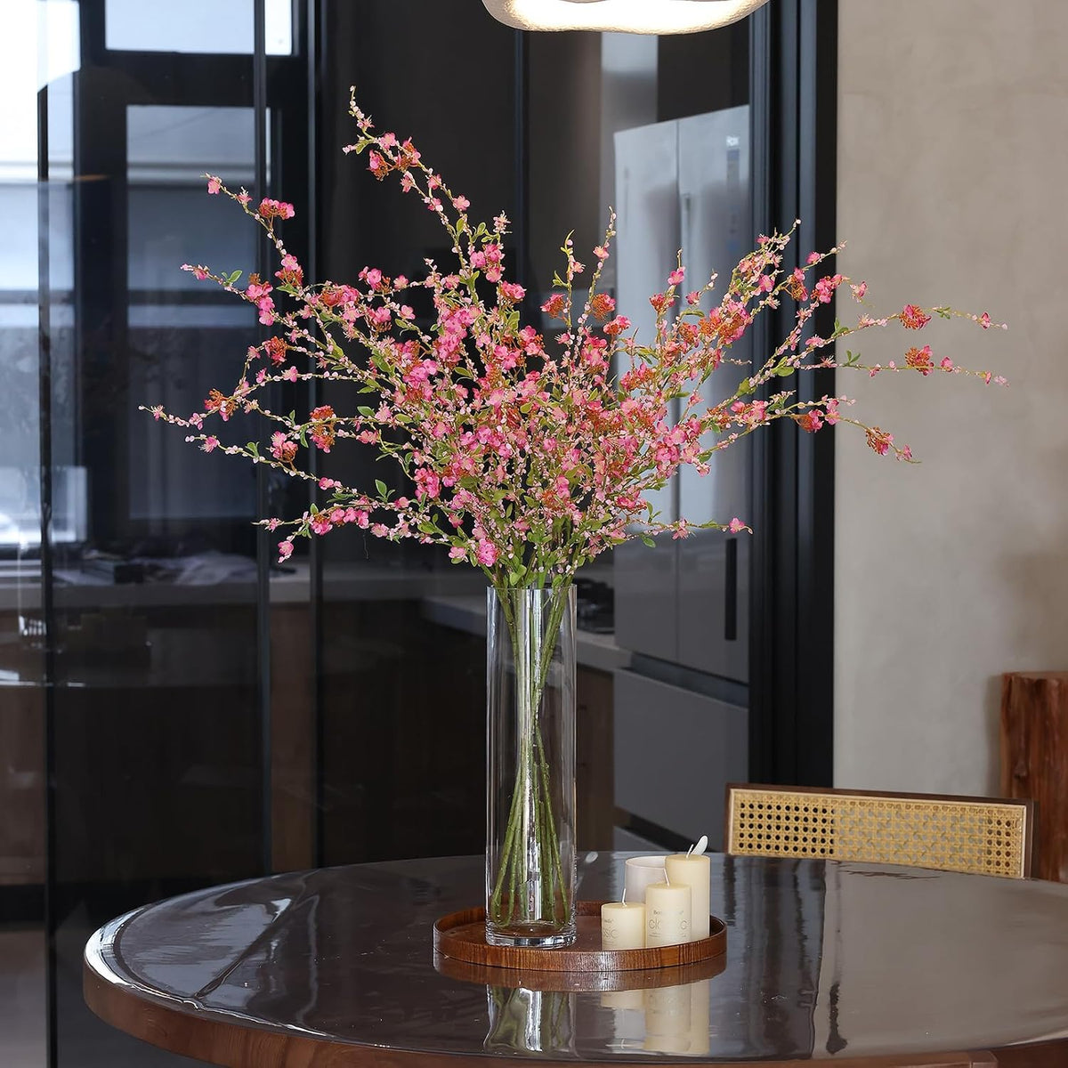3Pcs 45" Artificial Cherry Blossom Branches Pink Fake Silk Cherry Blossoms Flowers with Long Stem for Wedding Decorations Table Centerpieces Vase Arrangement Home Decor (Pink)