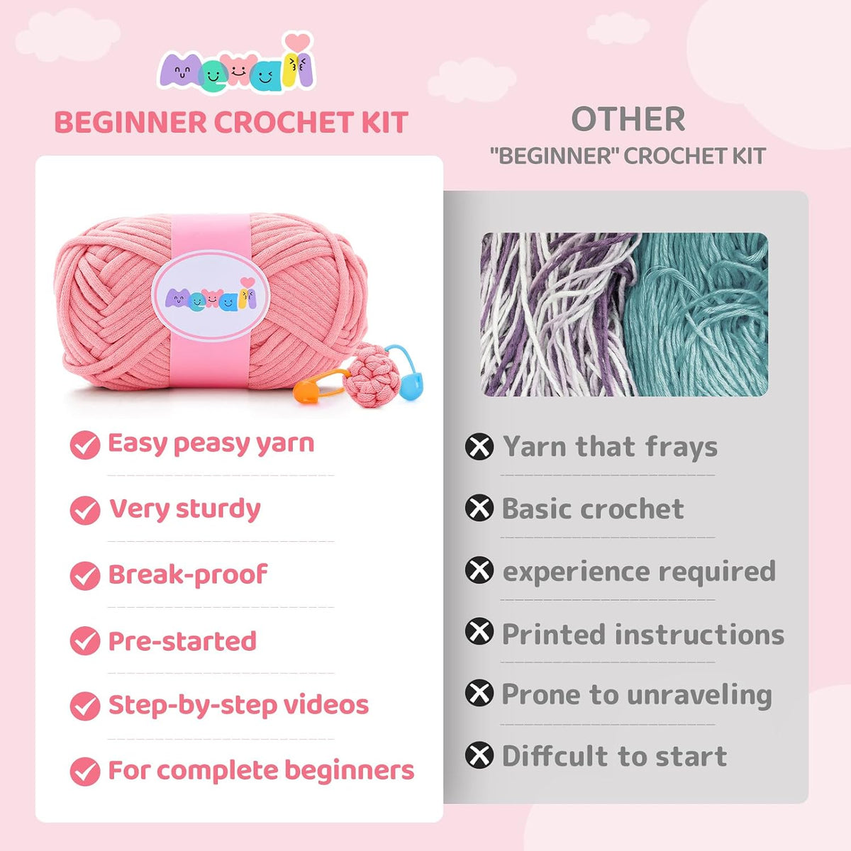 Strawberry Cow Crochet Kit for Beginners, 40% Extra Yarn